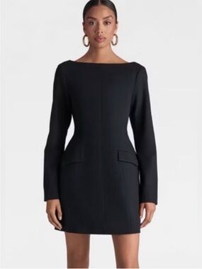 Women’s KBB by Kahlana Black Long-Sleeve Boatneck Mini Dress with Flap Pockets